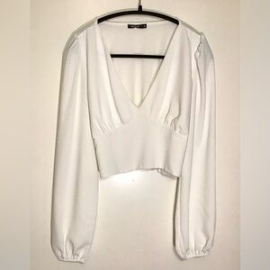 Nuna Lie White Long Sleeve Cropped Blouse